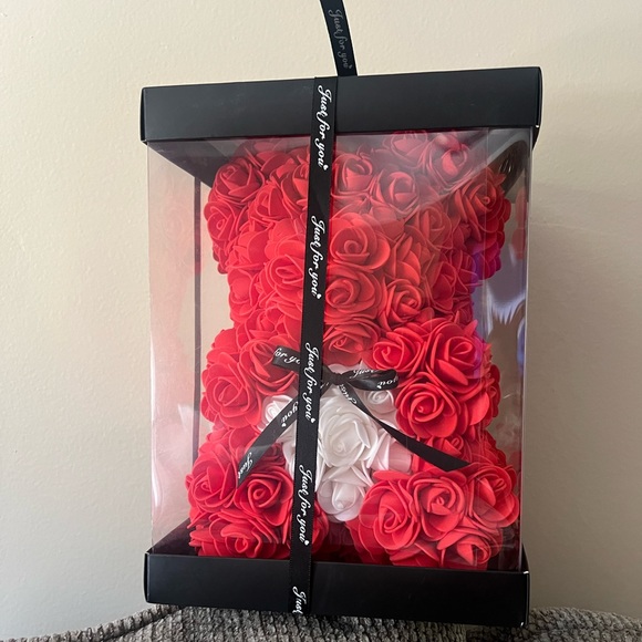 Red Rose Flower Teddy Bear with Transparent Gift Box and Thank you note - Picture 5 of 6